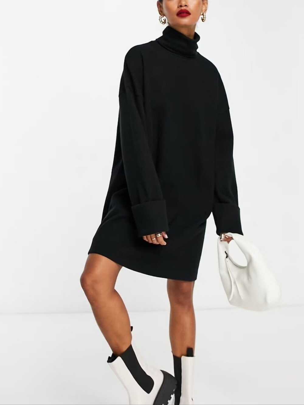 ASOS DESIGN 12. BLACK OVERSIZED RELAXED TURTLENECK DRESS. MIDI  RELAXED